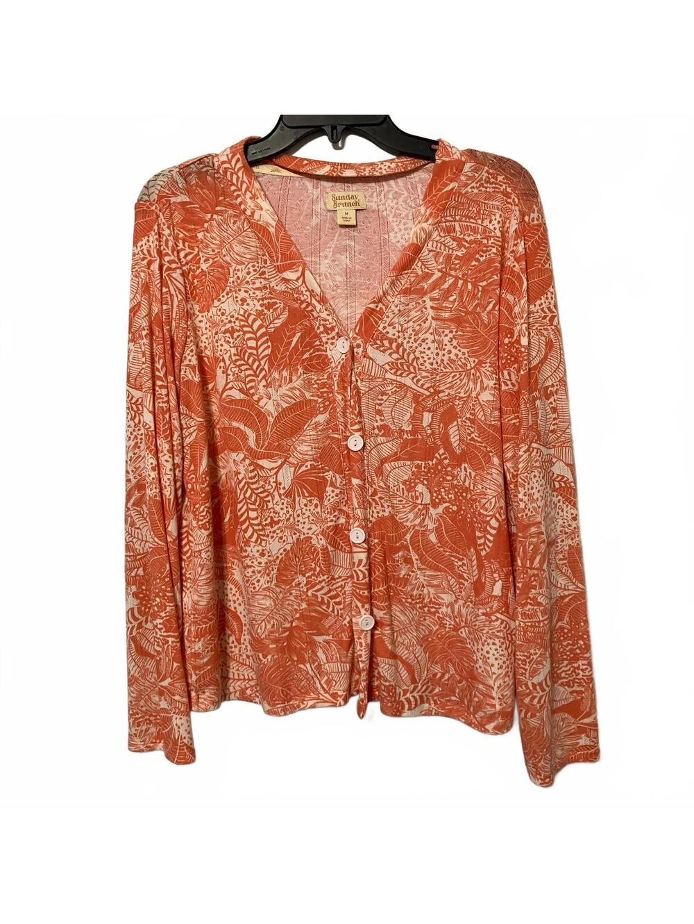 Sunday Brunch Boho Earthy Cottagecore Orange White Button-Up Cardigan Medium